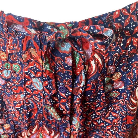 Vintage Sanibel Sport Button Front Skirt Blue Orange Floral Print Size Medium M - Picture 5 of 8